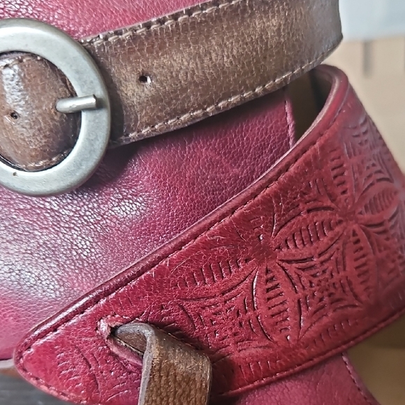 Miz Mooz Burgundy Cutwork Leather Ankle-Strap Heels - Picture 5 of 10